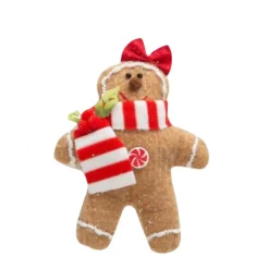 Holiday Gingerbread Girl Ornament with Festive Bow< Clearance
