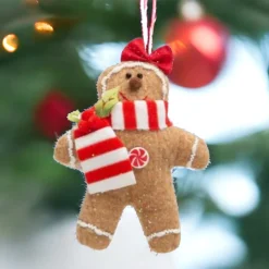 Holiday Gingerbread Girl Ornament with Festive Bow< Clearance