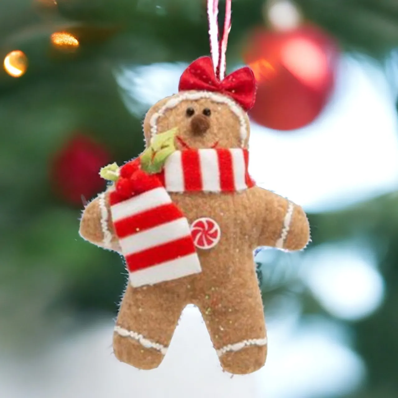Holiday Gingerbread Girl Ornament with Festive Bow< Clearance