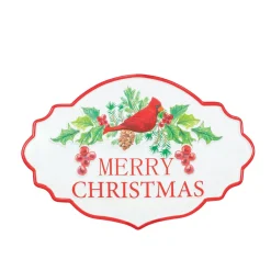 Holly Christmas Cardinal Metal Sign< Best