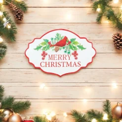 Holly Christmas Cardinal Metal Sign< Best