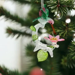 Hummingbird with Pink Flower Ornament< Clearance