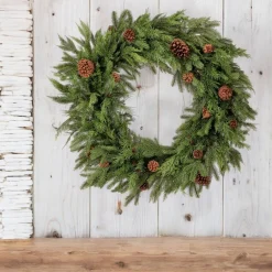 36in Natural Touch Mix Evergreen Wreath with Pinecones< Hot