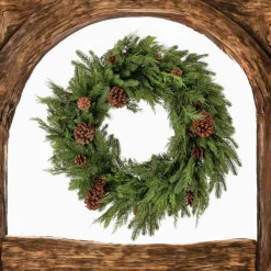 30in Natural Touch Mix Evergreen Wreath with Pinecones< Discount