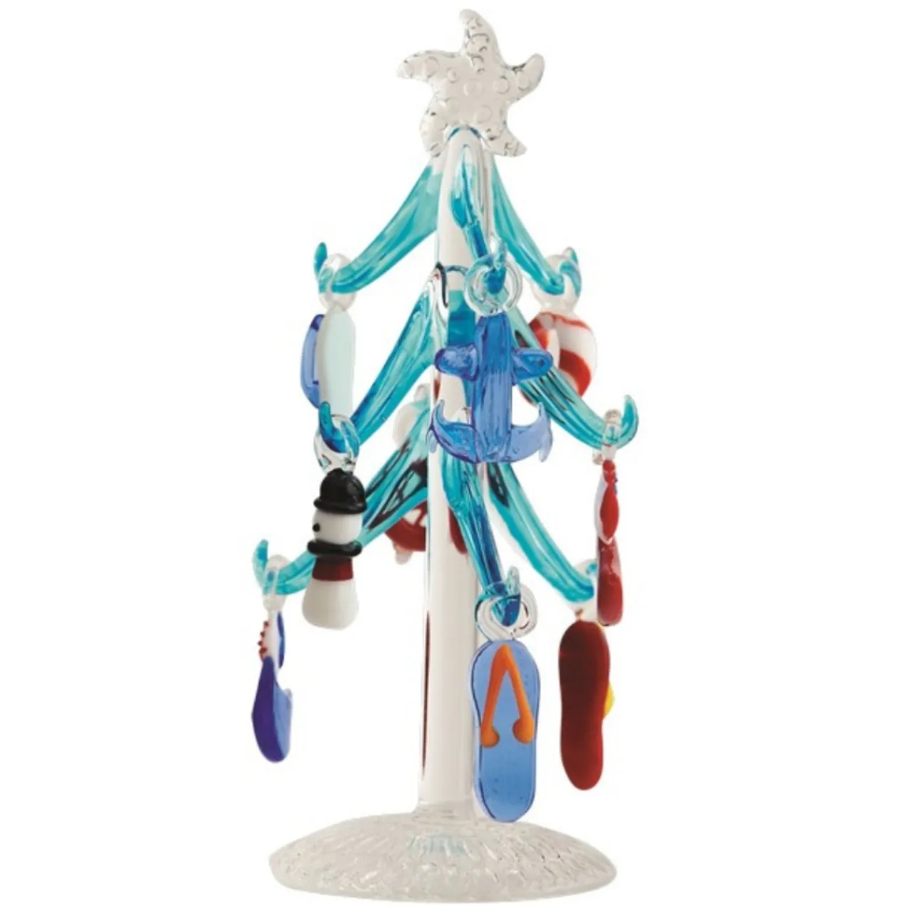 6 Inch Blue Glass Tree With Nautical Glass Ornaments< Hot