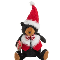 13.5 Inch Fab Sitting Bear with Santa Hat< Hot