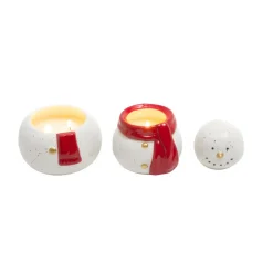 8 inch Festive Ceramic Snowman Wax Jar with Scarf< Outlet