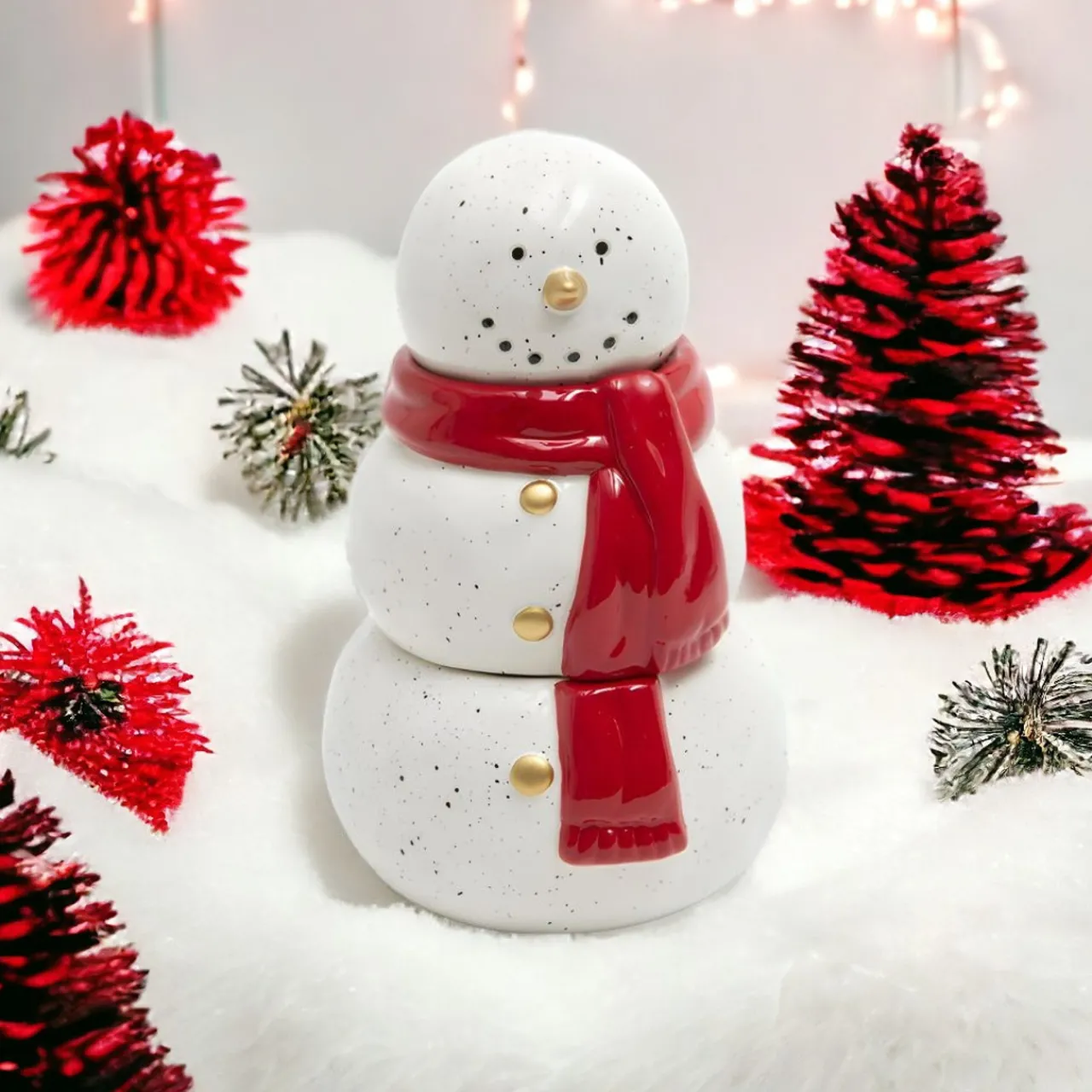 8 inch Festive Ceramic Snowman Wax Jar with Scarf< Outlet