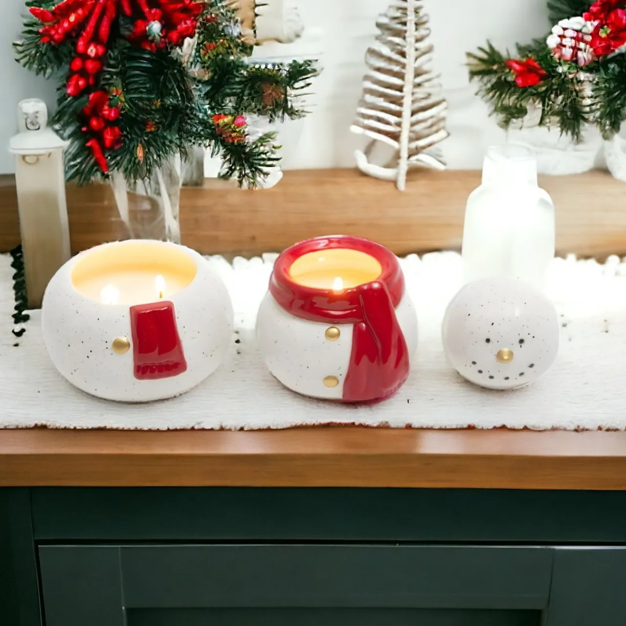 8 inch Festive Ceramic Snowman Wax Jar with Scarf< Outlet