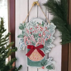12.5 inch Green Bucket Wall Decor with Burlap & Pine< Online