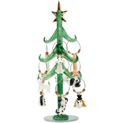 8 Inch Green Glass Tree With Dog Wine Charm Ornaments< Clearance