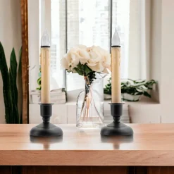 10 Inch Natural LED Window Candle with Black base< Sale
