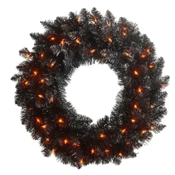 24 Inch Pre Lit Black Tinsel Wreath< Online
