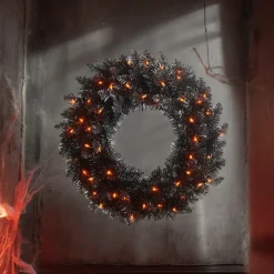 24 Inch Pre Lit Black Tinsel Wreath< Online