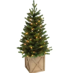 40 inch Pre-Lit Holiday Tree with Wooden Box Base< Fashion