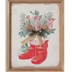14 inch Santa Boots Wall Decor with Burlap Bow & Pine< Hot