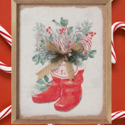 14 inch Santa Boots Wall Decor with Burlap Bow &amp; Pine< Hot