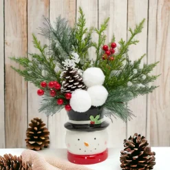 13 Inch Snowman Pine & Berry Pot Arrangement< Best