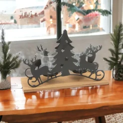 10 inch Wooden Sleigh Tealight Candle Holder with Glass Votives< Sale