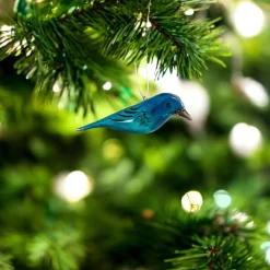 Indigo Bunting Wood Bird Ornament< Sale