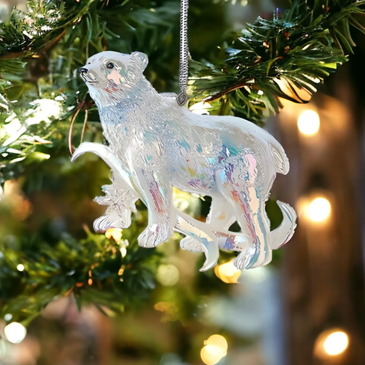 Iridescent Polar Bear Ornament, 4.25in Resin, E0939<Kurt Adler Outlet