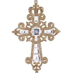 Jeweled Glittering Gold Cross Ornament With Square Gem< Online
