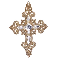 Jeweled Glittering Gold Cross Ornament< Discount