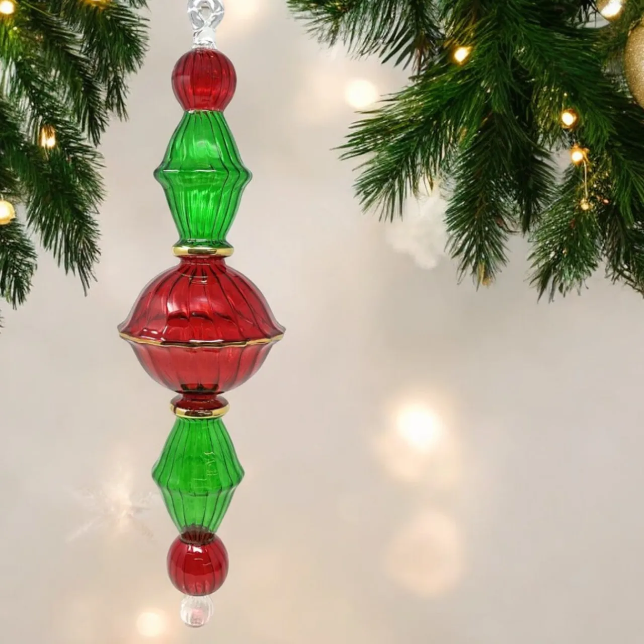Jumbo Red and Green Swirl Glass Ornament with Gold Accents<Egyptian Museum Sale