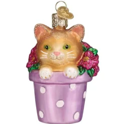 Kitten In Flower Pot Ornament - The Christmas Loft<Old World Glass Online