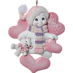 - Personalized Pink Baby's 1st Christmas Snowman Ornament | The Christmas Loft<Kurt Adler Clearance
