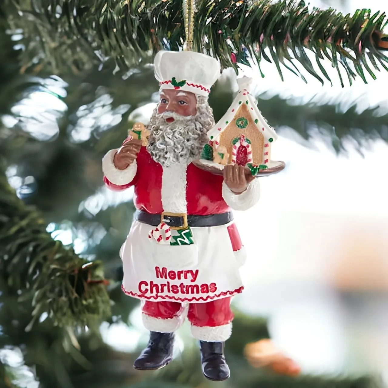 African American Santa with Gingerbread Ornament<Kurt Adler Sale