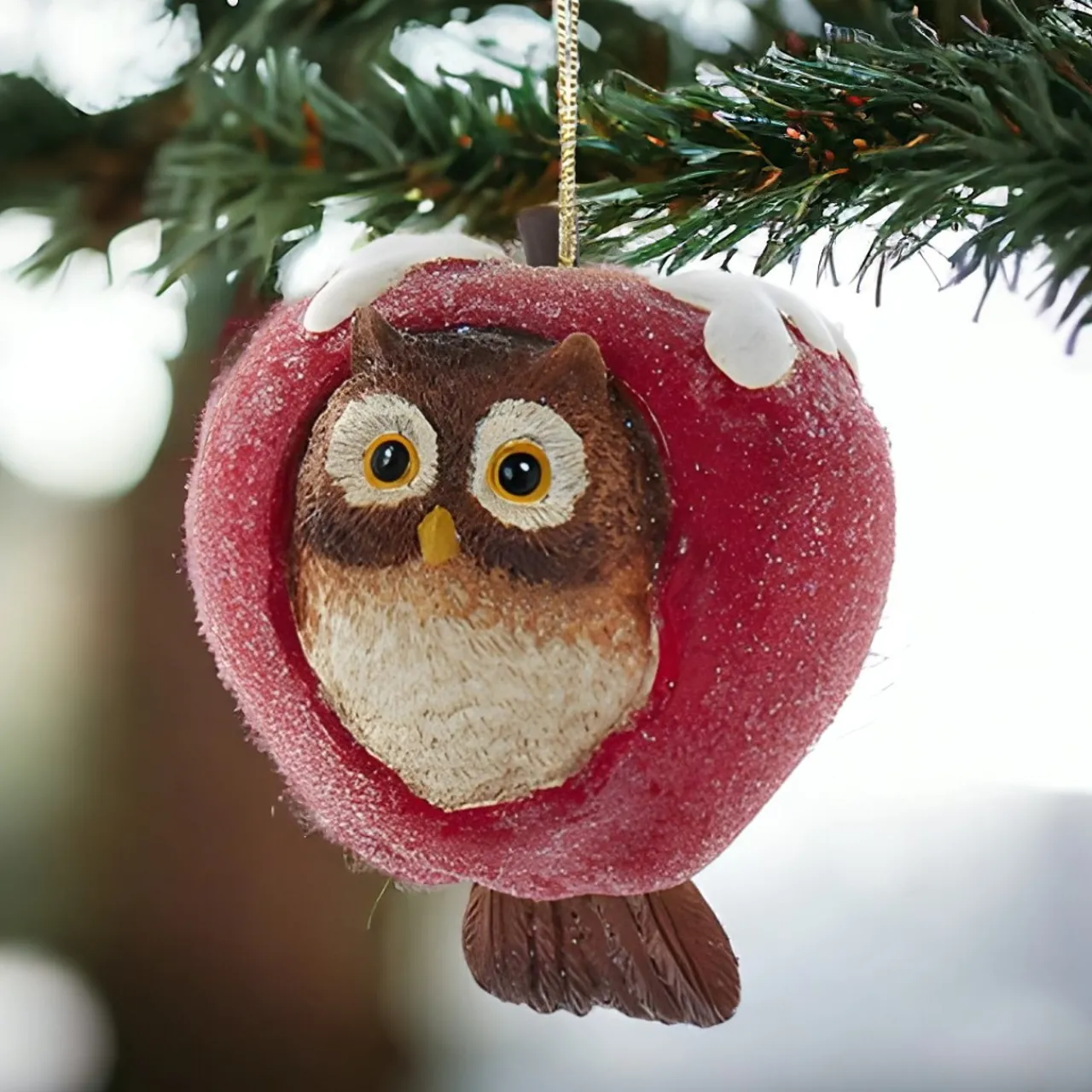 Frosted Owl Apple Ornament 4" E0911<Kurt Adler Online