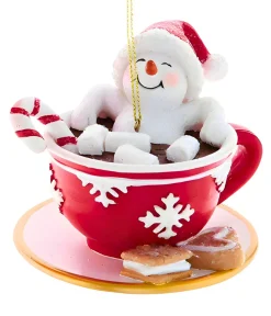 Snowman In Teacup With Candy Cane Ornament 3.5in - E0935<Kurt Adler Outlet