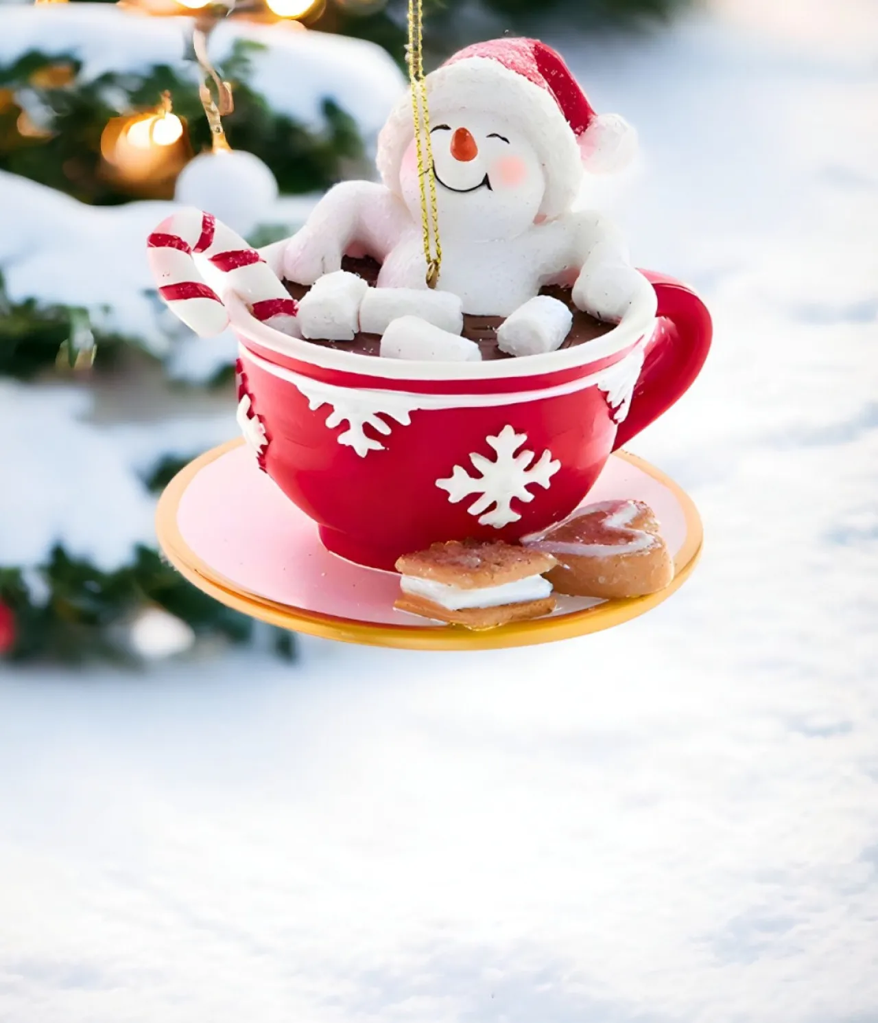 Snowman In Teacup With Candy Cane Ornament 3.5in - E0935<Kurt Adler Outlet