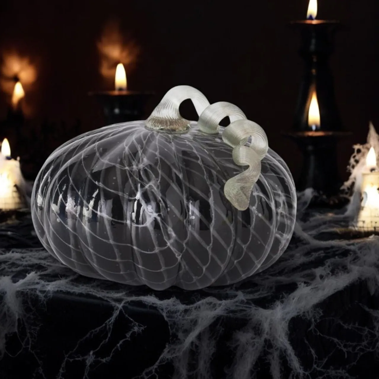 Large Black And White Swirls Handblown Glass Pumpkin< Outlet