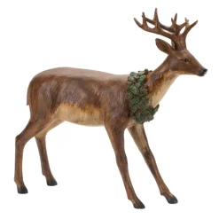 Large Deer with Wreath Figurine< New
