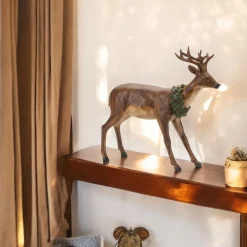 Large Deer with Wreath Figurine< New