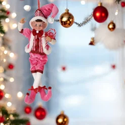 Large Fabric Pink Sweets Pixie Elf Ornament< Outlet