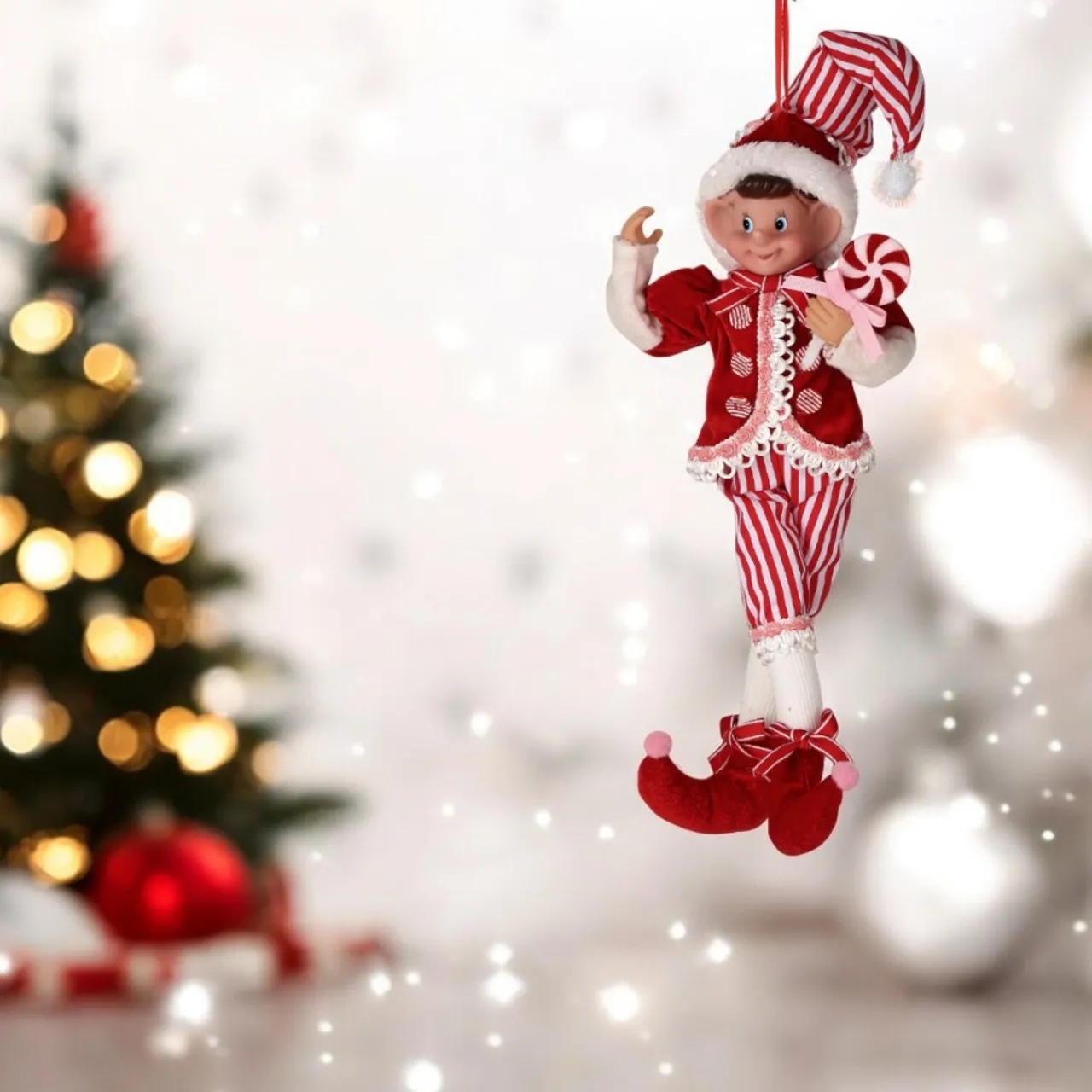 Large Fabric Red Sweets Pixie Elf Ornament< Outlet