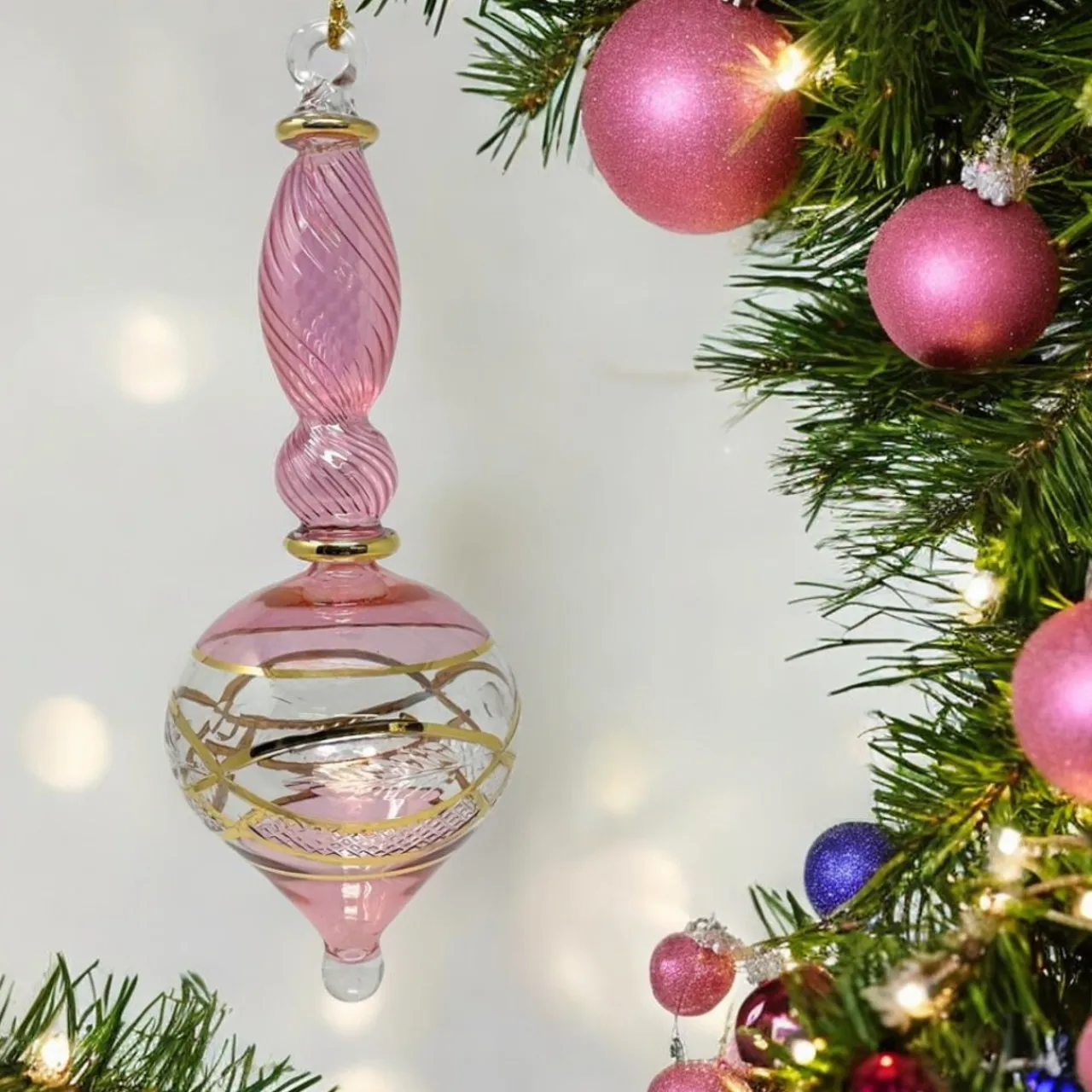 Large Pink Etched Swirl Ornament<Egyptian Museum Discount