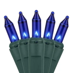 50 LED Blue Incandescent Style Lights Green Wire   | The Christmas Loft< Outlet