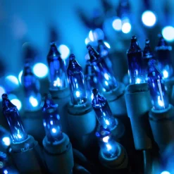 50 LED Blue Incandescent Style Lights Green Wire   | The Christmas Loft< Outlet