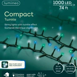 1000 LED Compact Blue Multi Color Lights On Green Wire - The Christmas Loft<Lumineo New