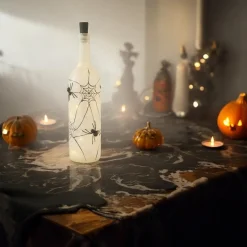 LED Frosted Glass Spider Web Bottle< Clearance