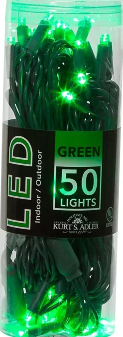 50 LED 5MM Green Lights Green Wire   | The Christmas Loft<Kurt Adler New