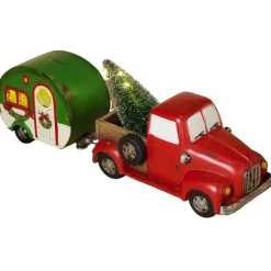 LED Red Truck With Camper Figurine - The Christmas Loft< New