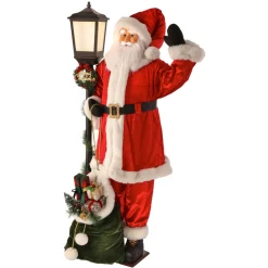 LED Santa with Sack and Lamp Post Figurine< Hot