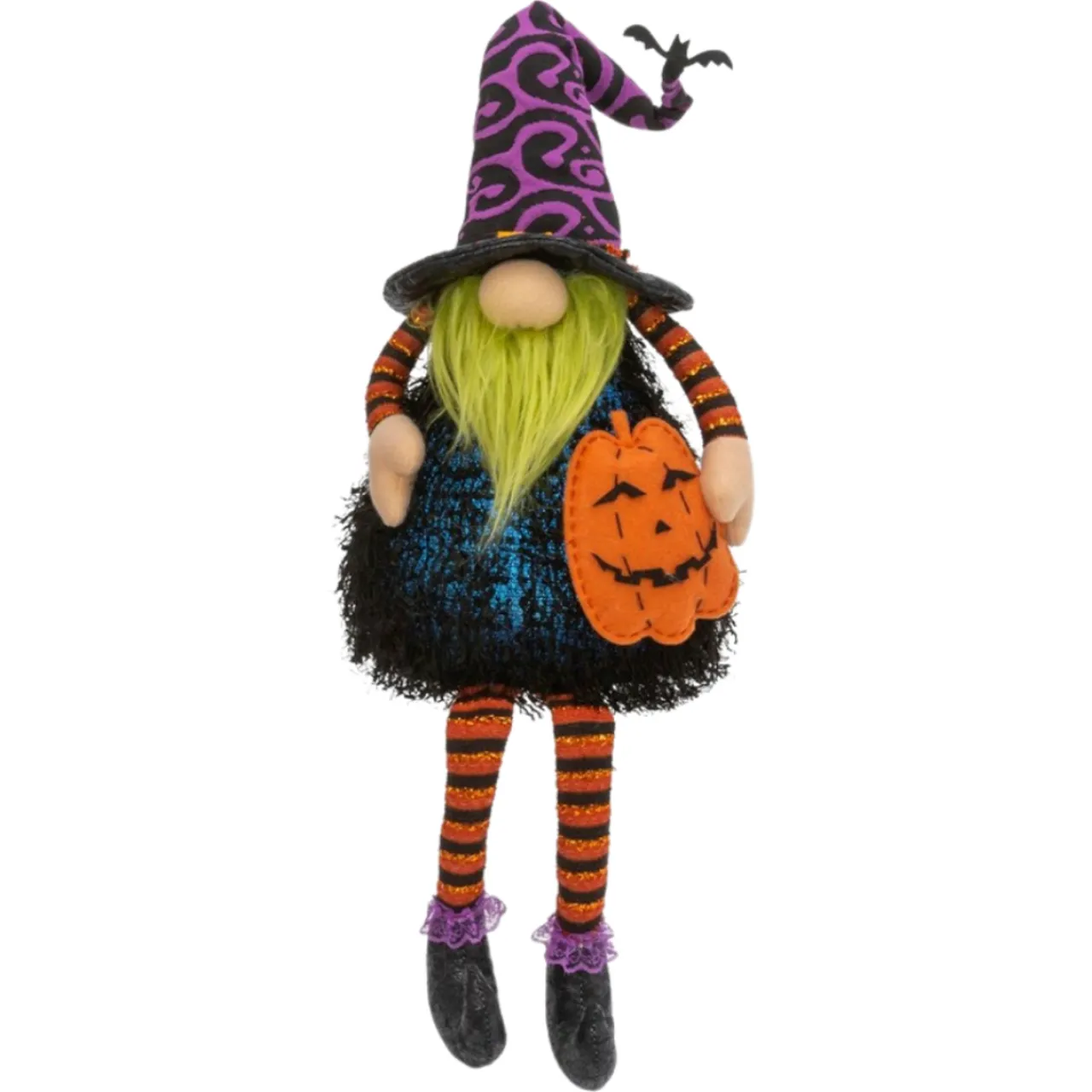 LED Sitting Gnome With Green Beard and Pumpkin | The Christmas Loft< Sale