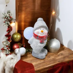 LED Snowman Figurine with Snowball< Clearance