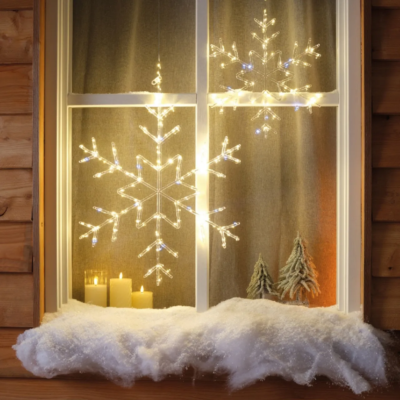 125 LED Warm White Snowflake, 23.6in Diameter, Indoor/Outdoor, Battery Operated<Lumineo Best